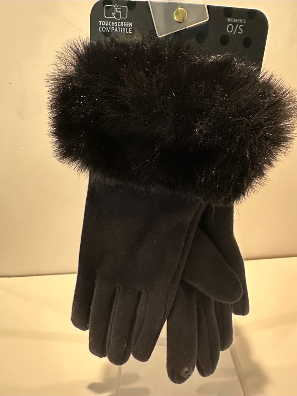 NWT Marcus Adler Fabric Faux Fur Touchscreen Compatible Ladies Black Gloves.